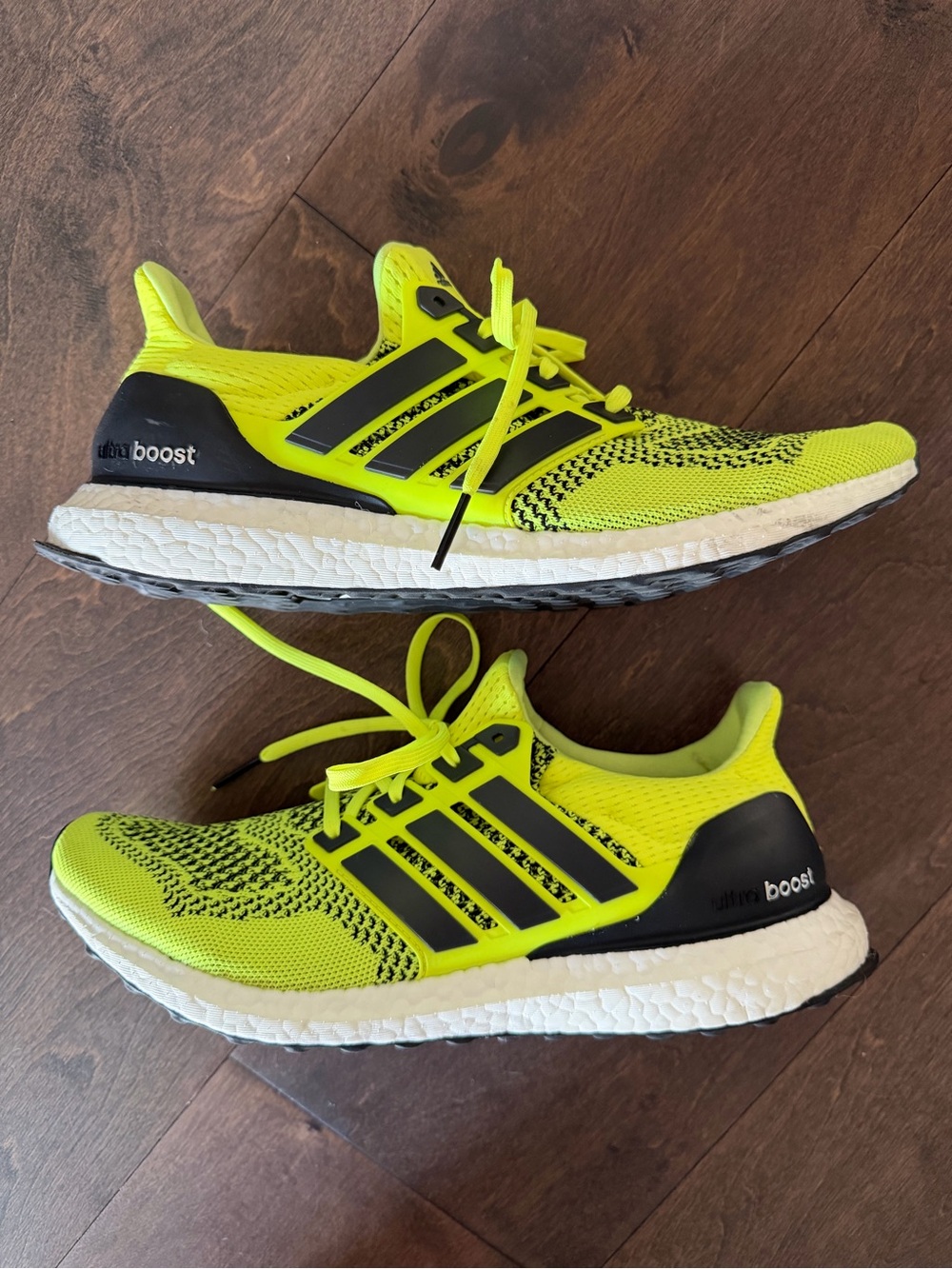 adidas Neon Yellow and Black Ultraboost Running Shoes